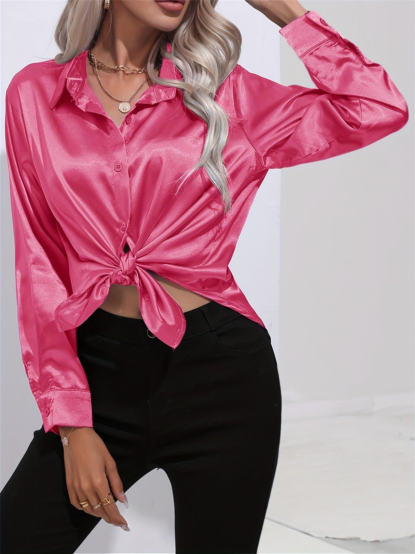 2+1 FREE: GleamS™ - Luxury Shiny Satin Blouse with Long Sleeves