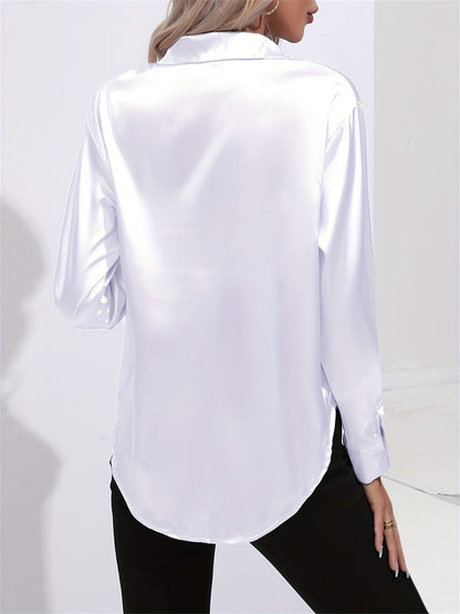 2+1 FREE: GleamS™ - Luxury Shiny Satin Blouse with Long Sleeves