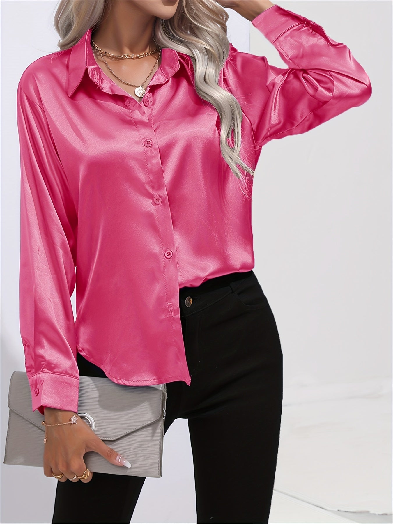 2+1 FREE: GleamS™ - Luxury Shiny Satin Blouse with Long Sleeves