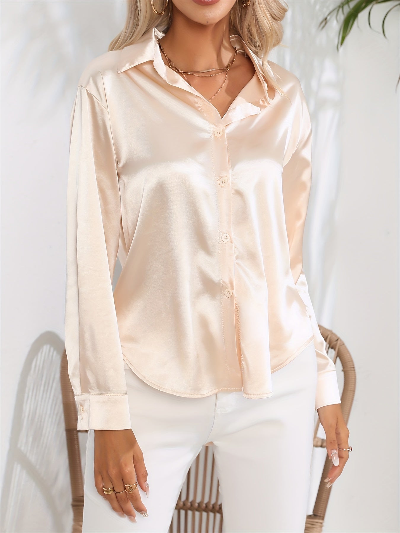 2+1 FREE: GleamS™ - Luxury Shiny Satin Blouse with Long Sleeves