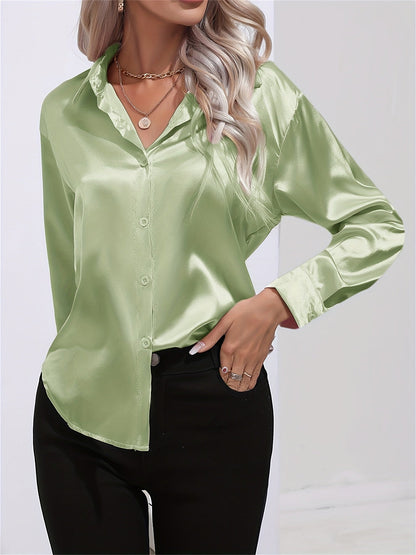 2+1 FREE: GleamS™ - Luxury Shiny Satin Blouse with Long Sleeves