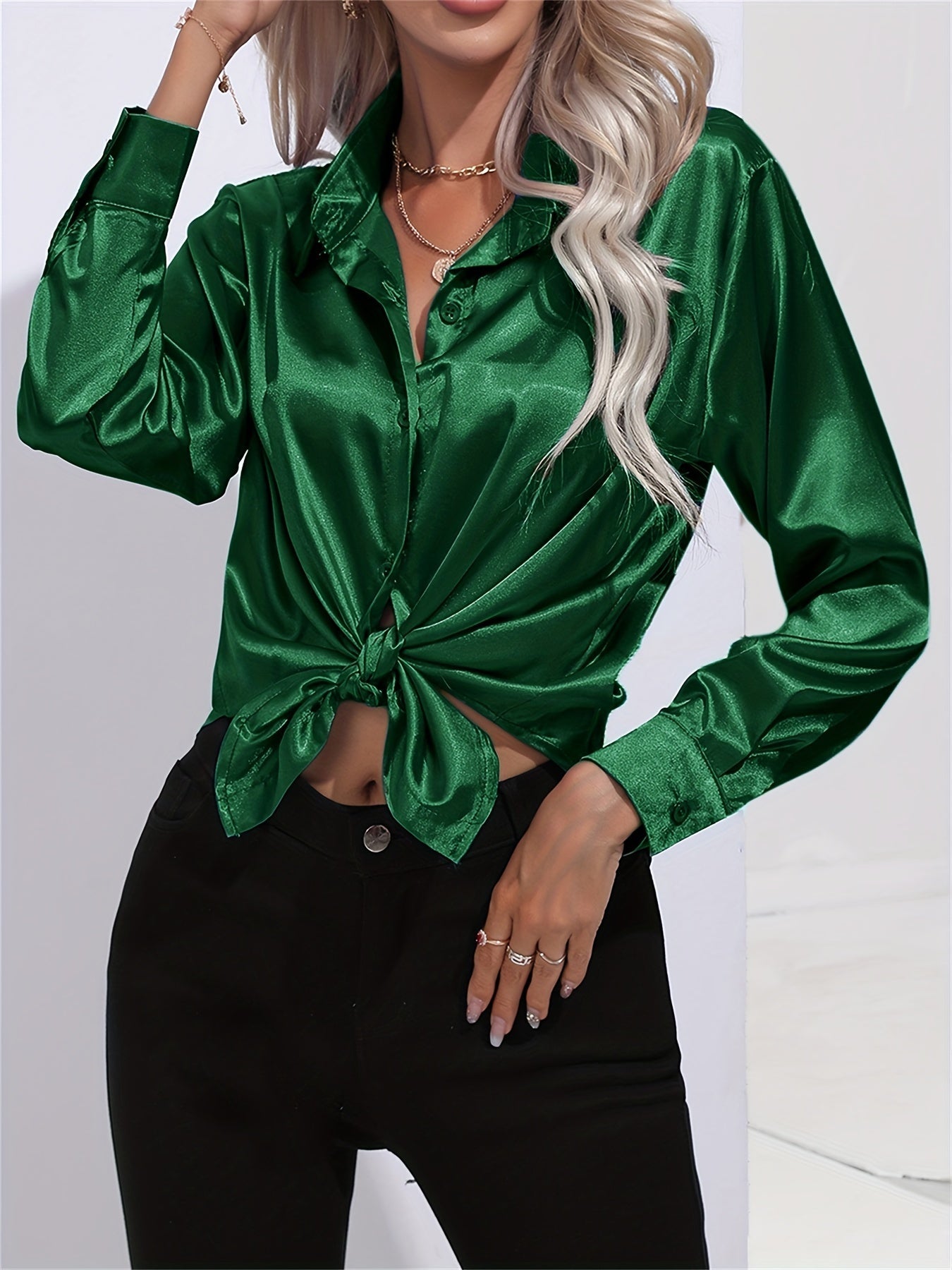 2+1 FREE: GleamS™ - Luxury Shiny Satin Blouse with Long Sleeves