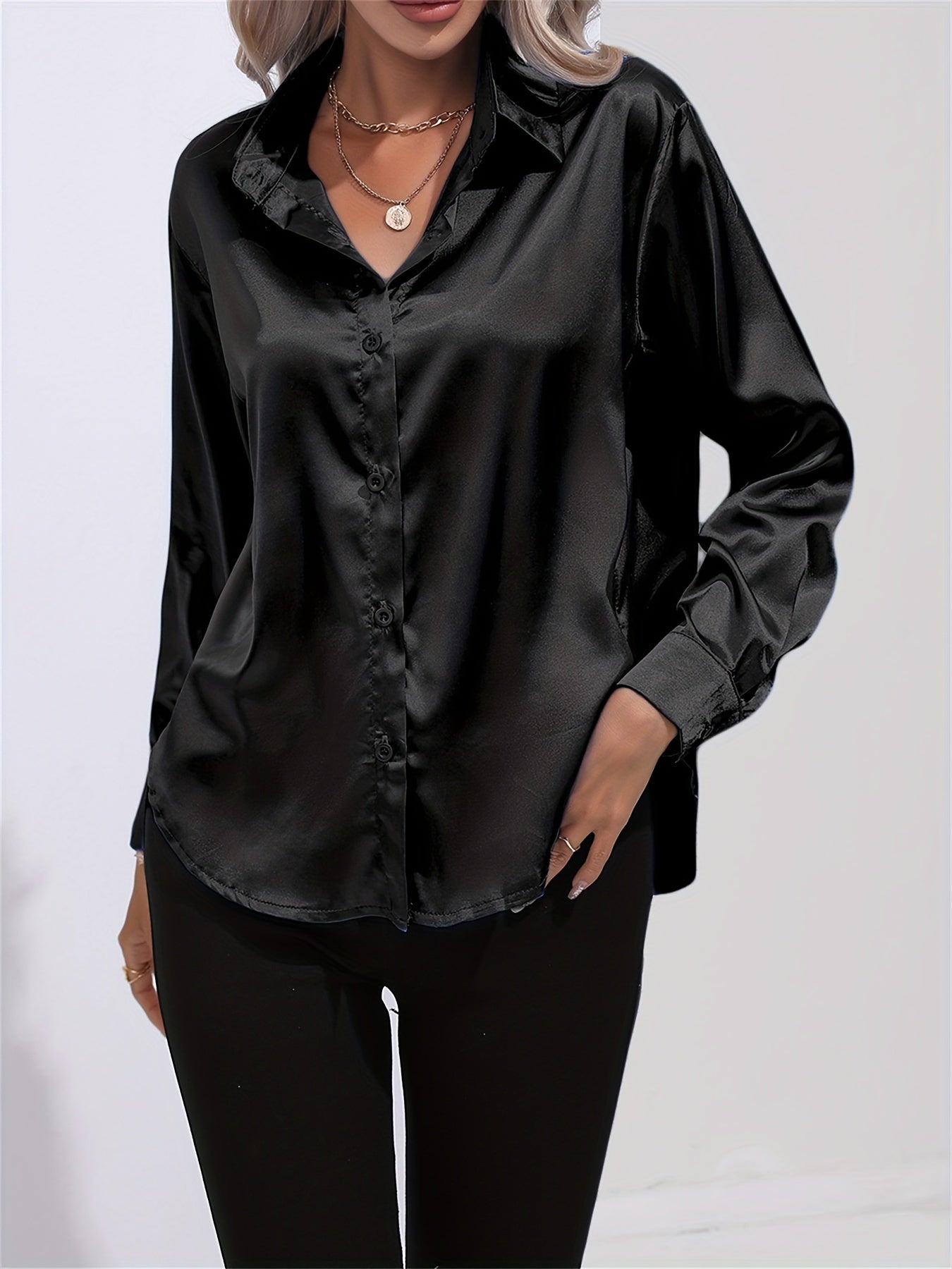 2+1 FREE: GleamS™ - Luxury Shiny Satin Blouse with Long Sleeves