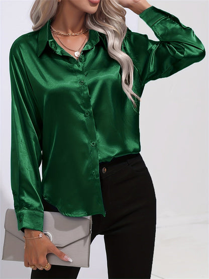 2+1 FREE: GleamS™ - Luxury Shiny Satin Blouse with Long Sleeves