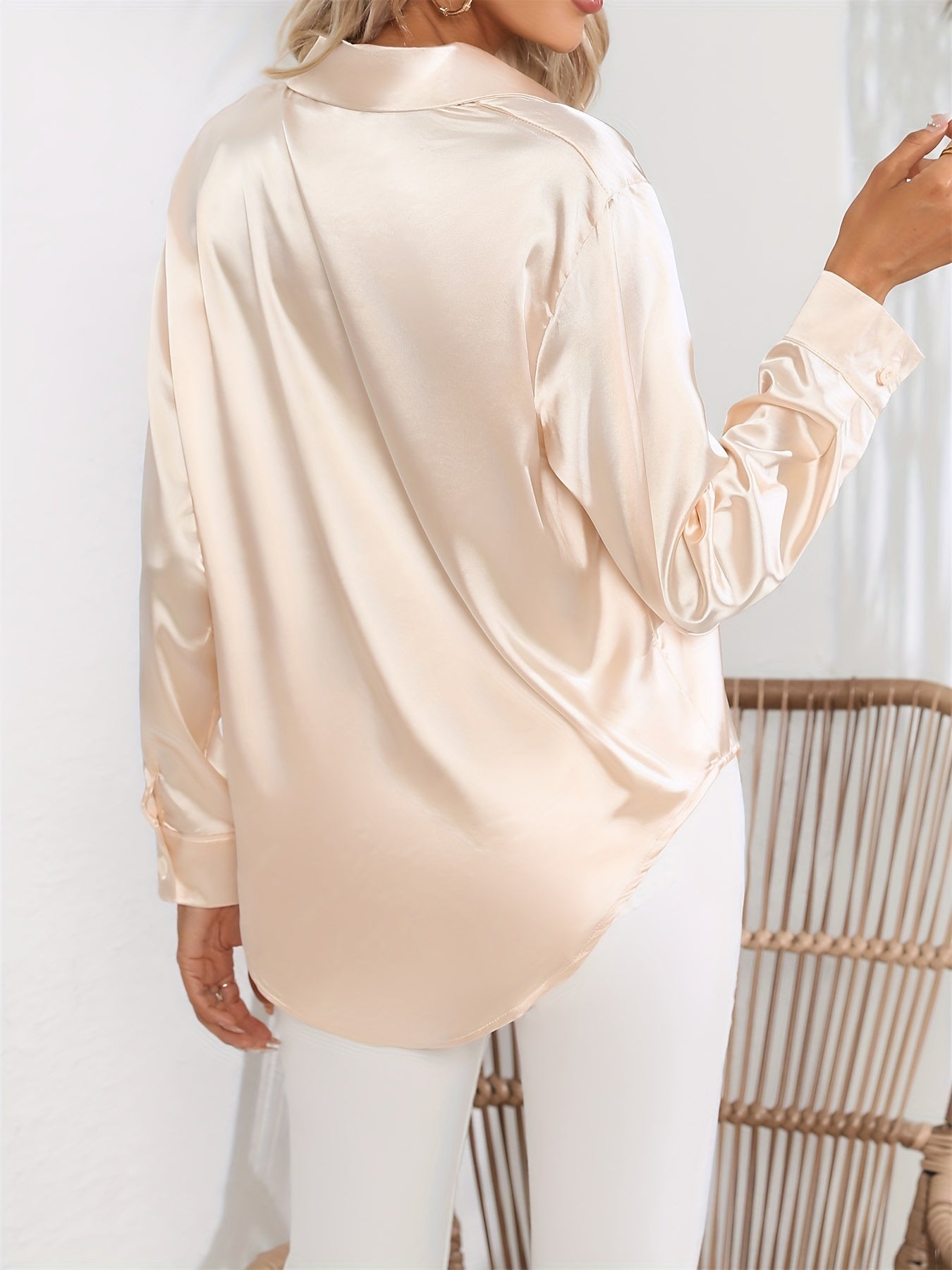 2+1 FREE: GleamS™ - Luxury Shiny Satin Blouse with Long Sleeves