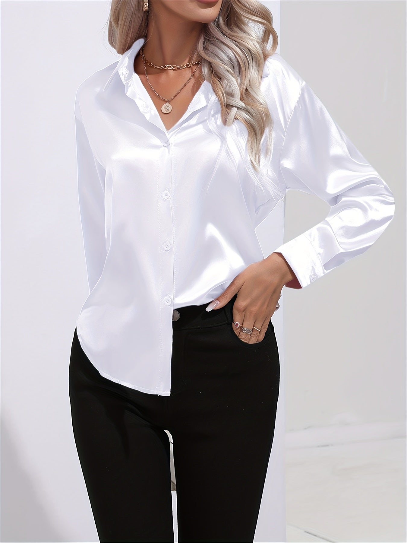 2+1 FREE: GleamS™ - Luxury Shiny Satin Blouse with Long Sleeves