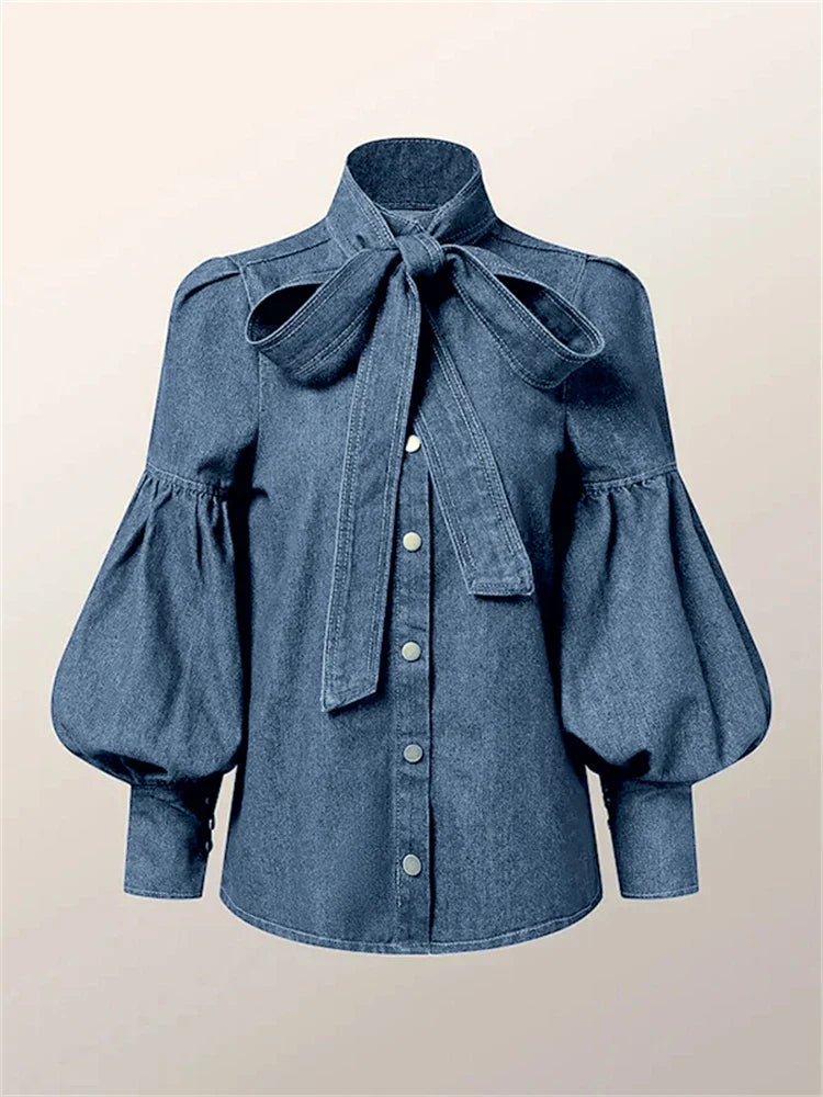 Riviera Denim Bow Blouse