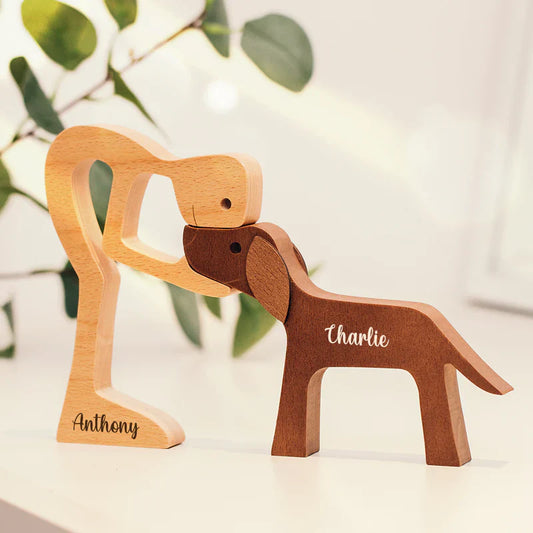 Personalized wooden dog love figurine