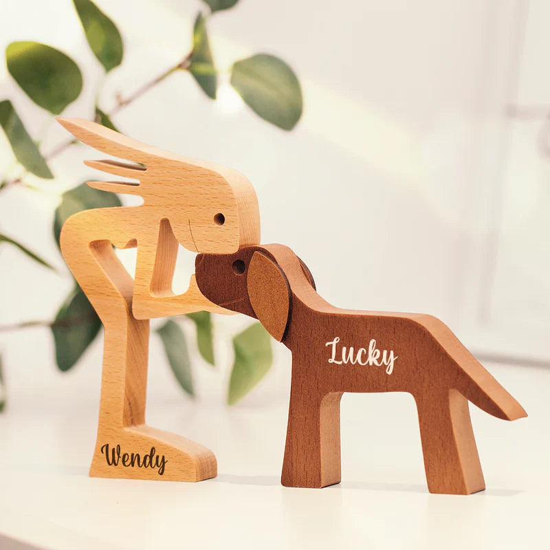 Personalized wooden dog love figurine