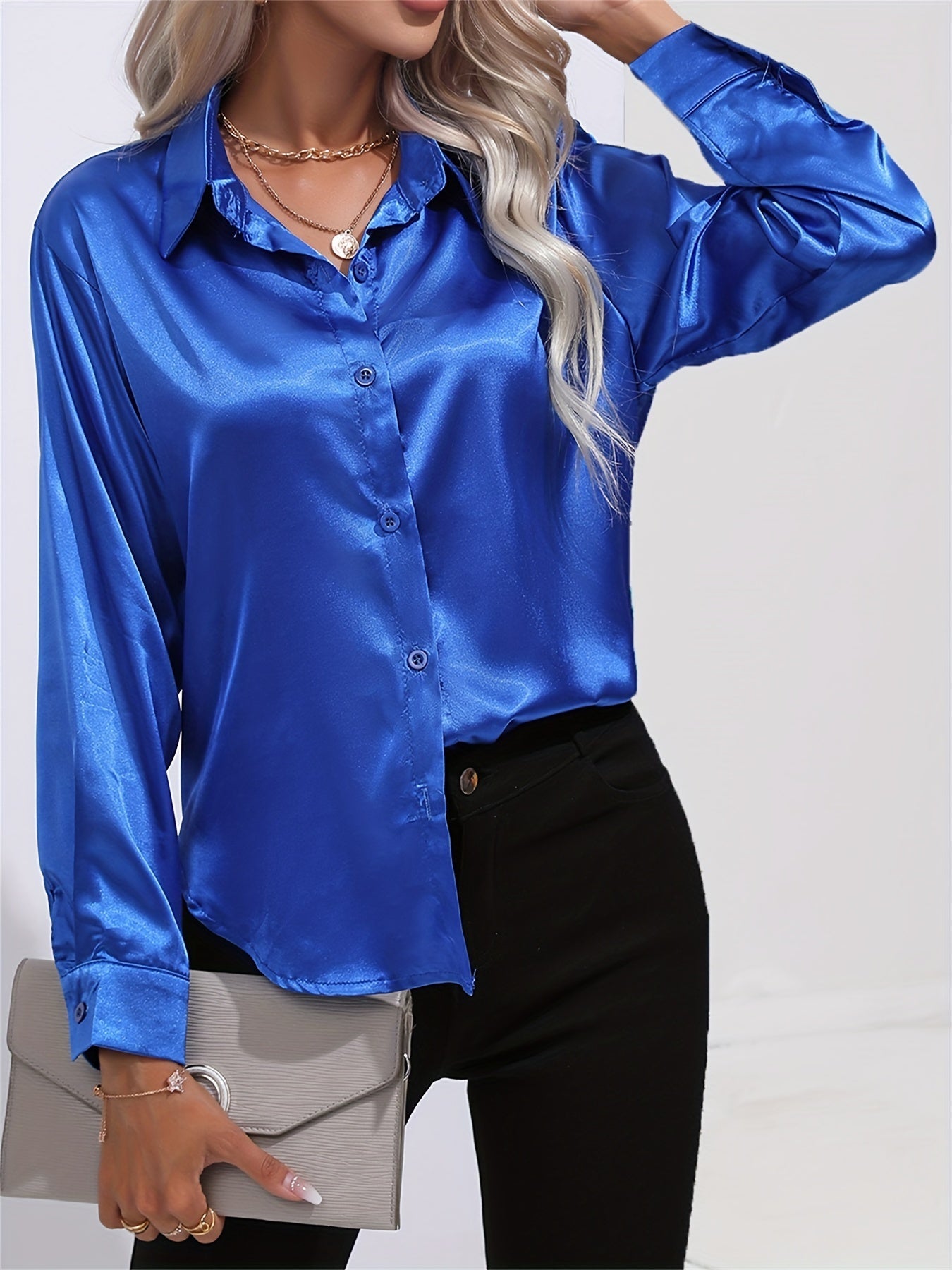 2+1 FREE: GleamS™ - Luxury Shiny Satin Blouse with Long Sleeves