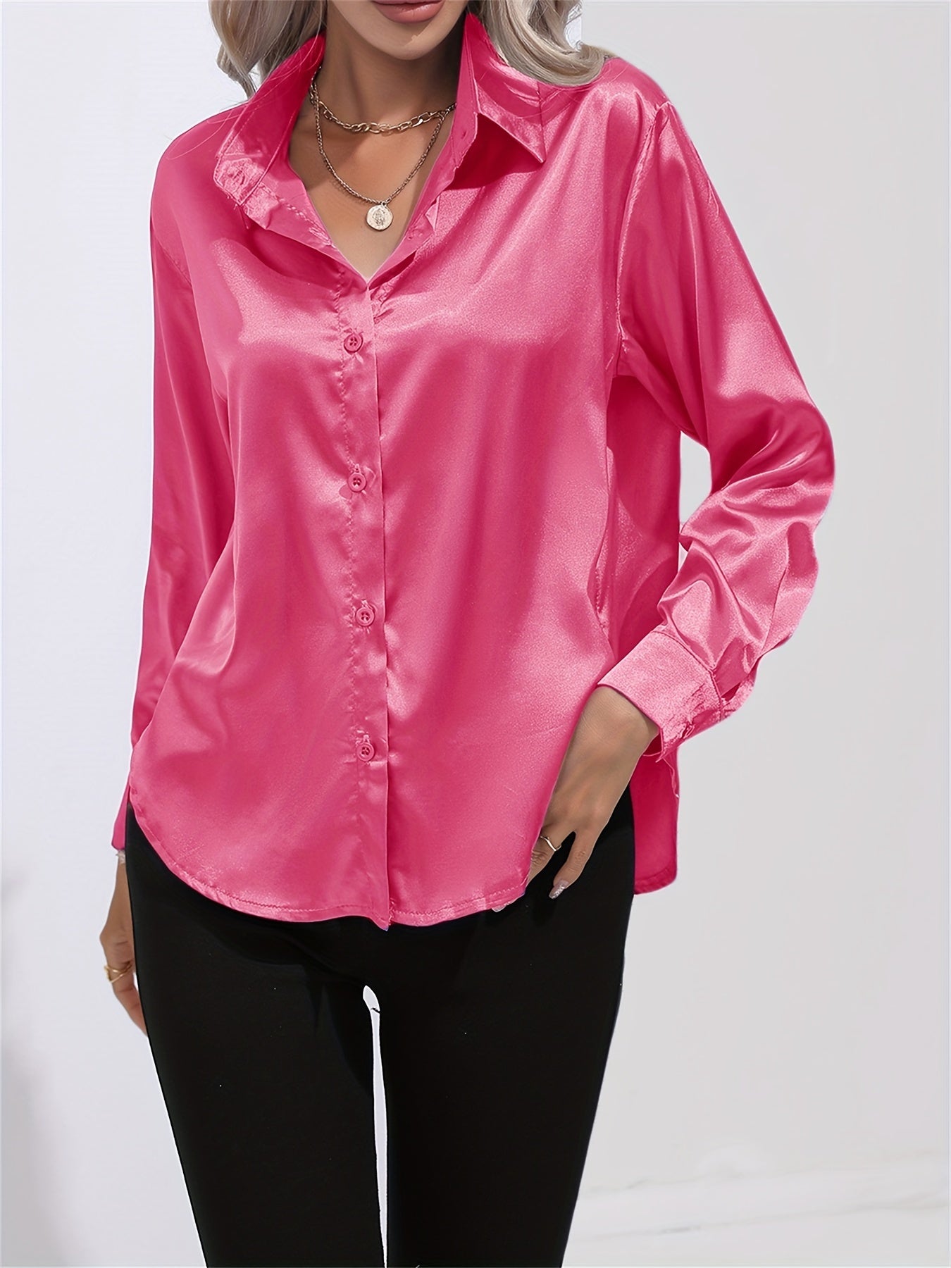 2+1 FREE: GleamS™ - Luxury Shiny Satin Blouse with Long Sleeves