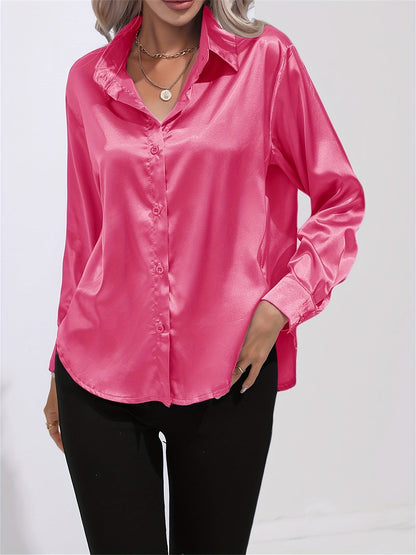 2+1 FREE: GleamS™ - Luxury Shiny Satin Blouse with Long Sleeves