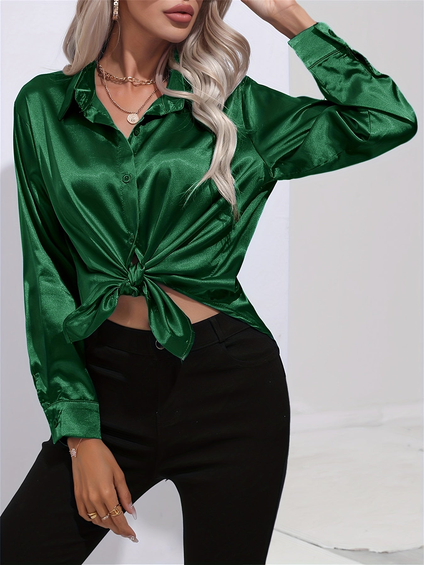 2+1 FREE: GleamS™ - Luxury Shiny Satin Blouse with Long Sleeves