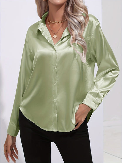 2+1 FREE: GleamS™ - Luxury Shiny Satin Blouse with Long Sleeves